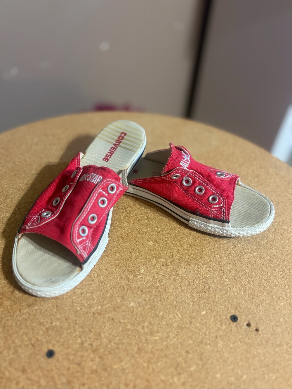 Converse Red Canvas Slide Sandals with Eyelet Detail